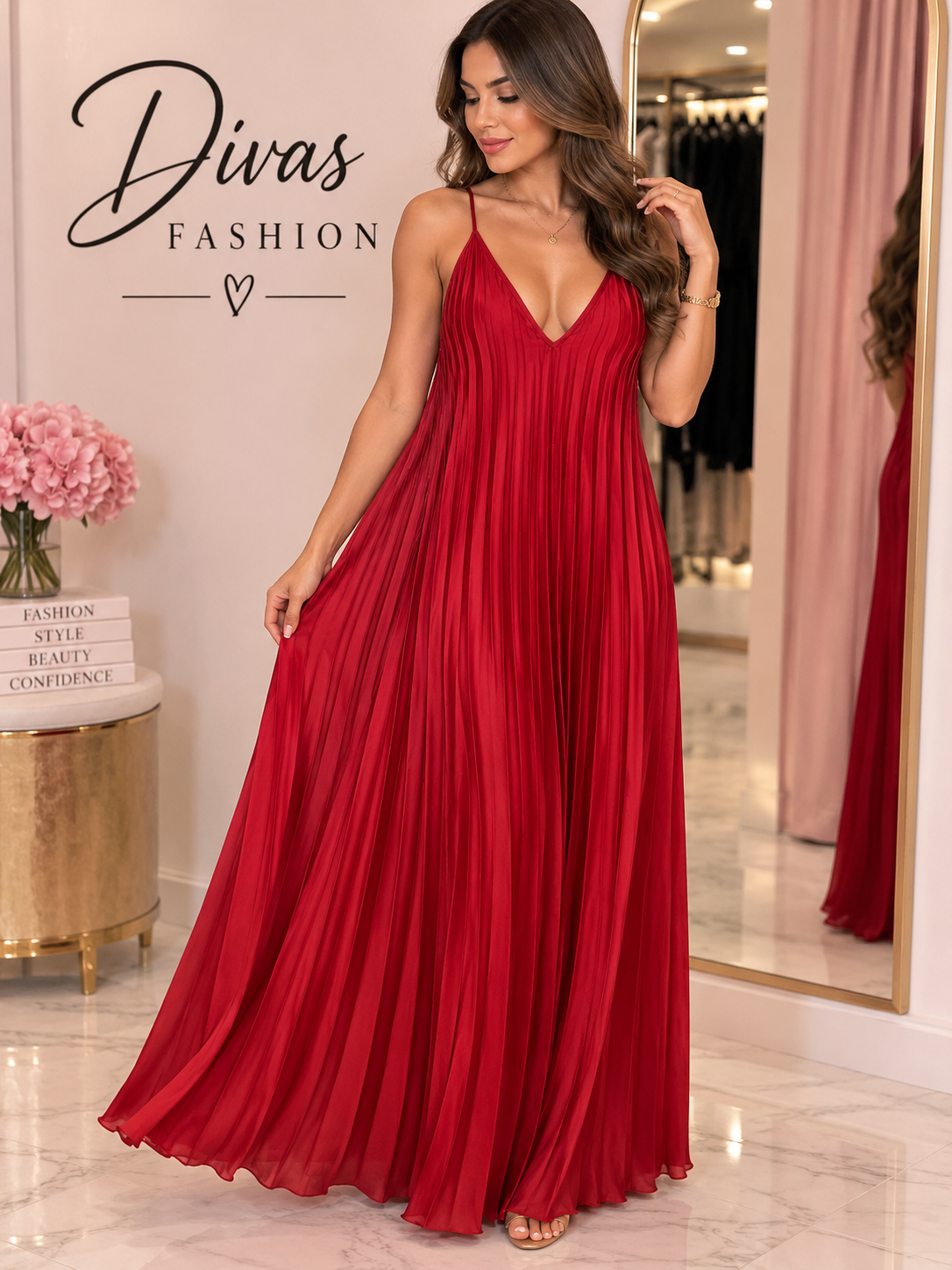 Red Pleated Dress