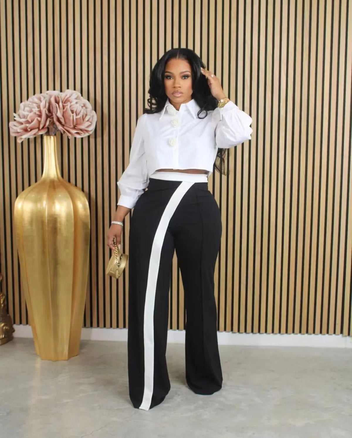 Solid Color Stripe Pants