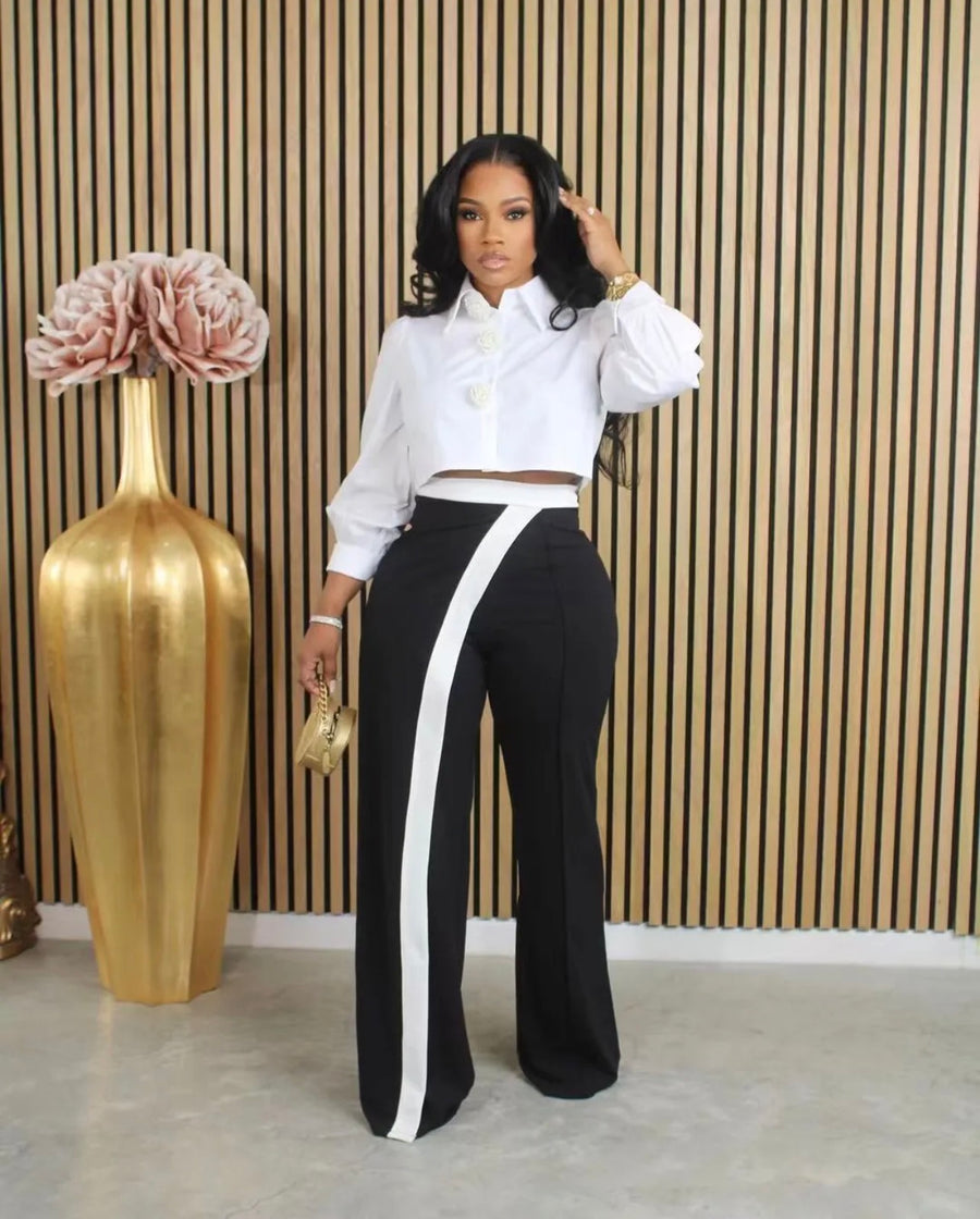 Solid Color Stripe Pants