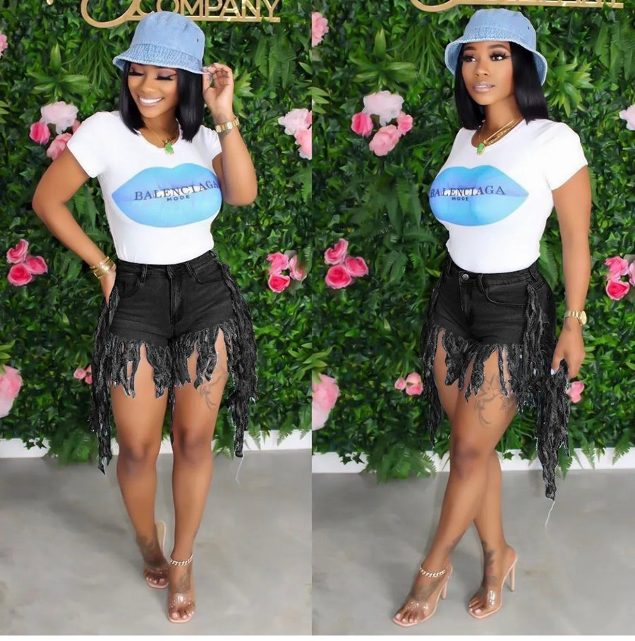 Black Fashion Fringed Short