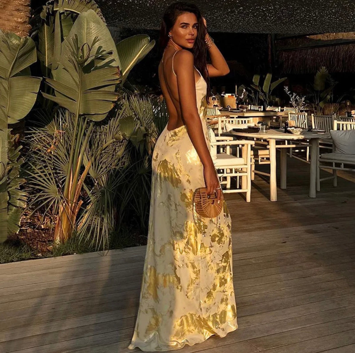 Gold Sexy Backless Dress