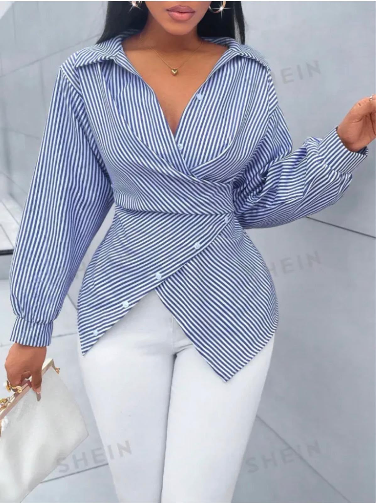 Blue with white straps blouse