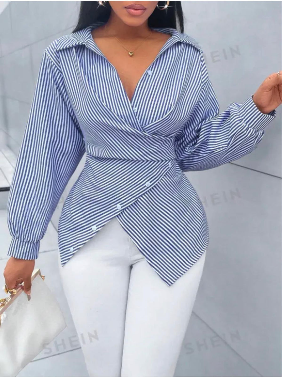 Blue with white straps blouse